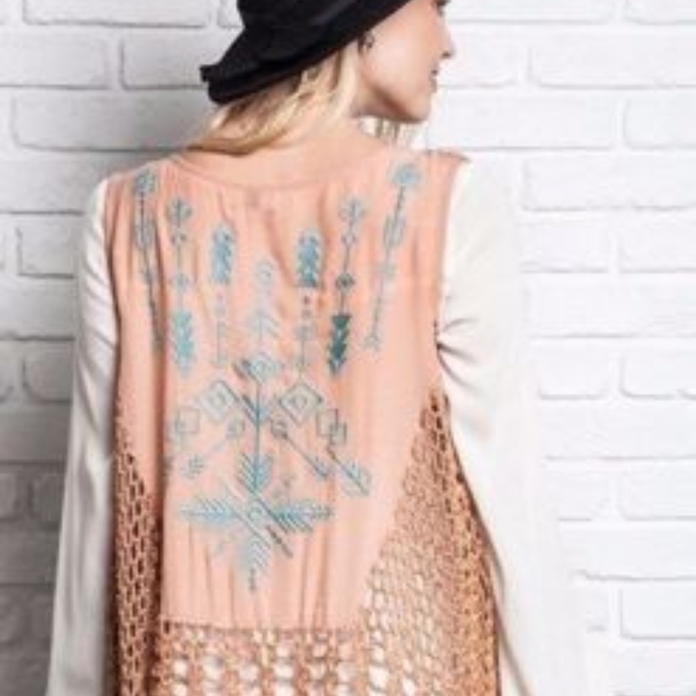 Kori Crochet Tribal Boho Vest Cardigan - Picture 4 of 5